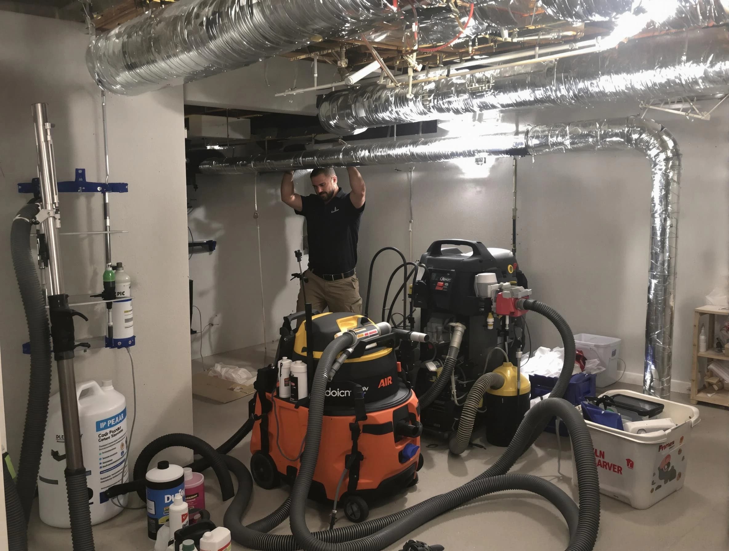 Glendale Air Duct Cleaning specialist performing professional mold removal from air ducts using safety equipment in Glendale