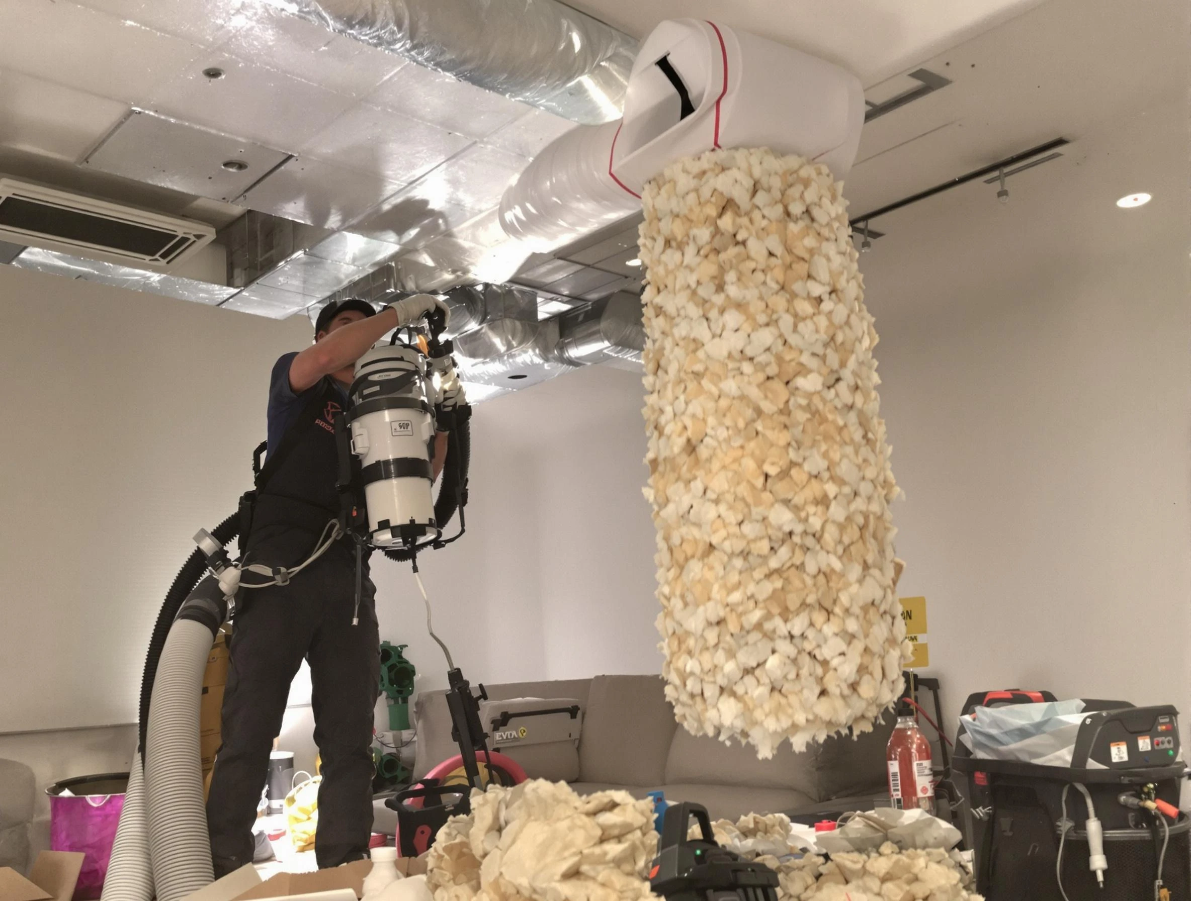 Glendale Air Duct Cleaning technician performing precision vacuum insulation removal in a residential property in Glendale